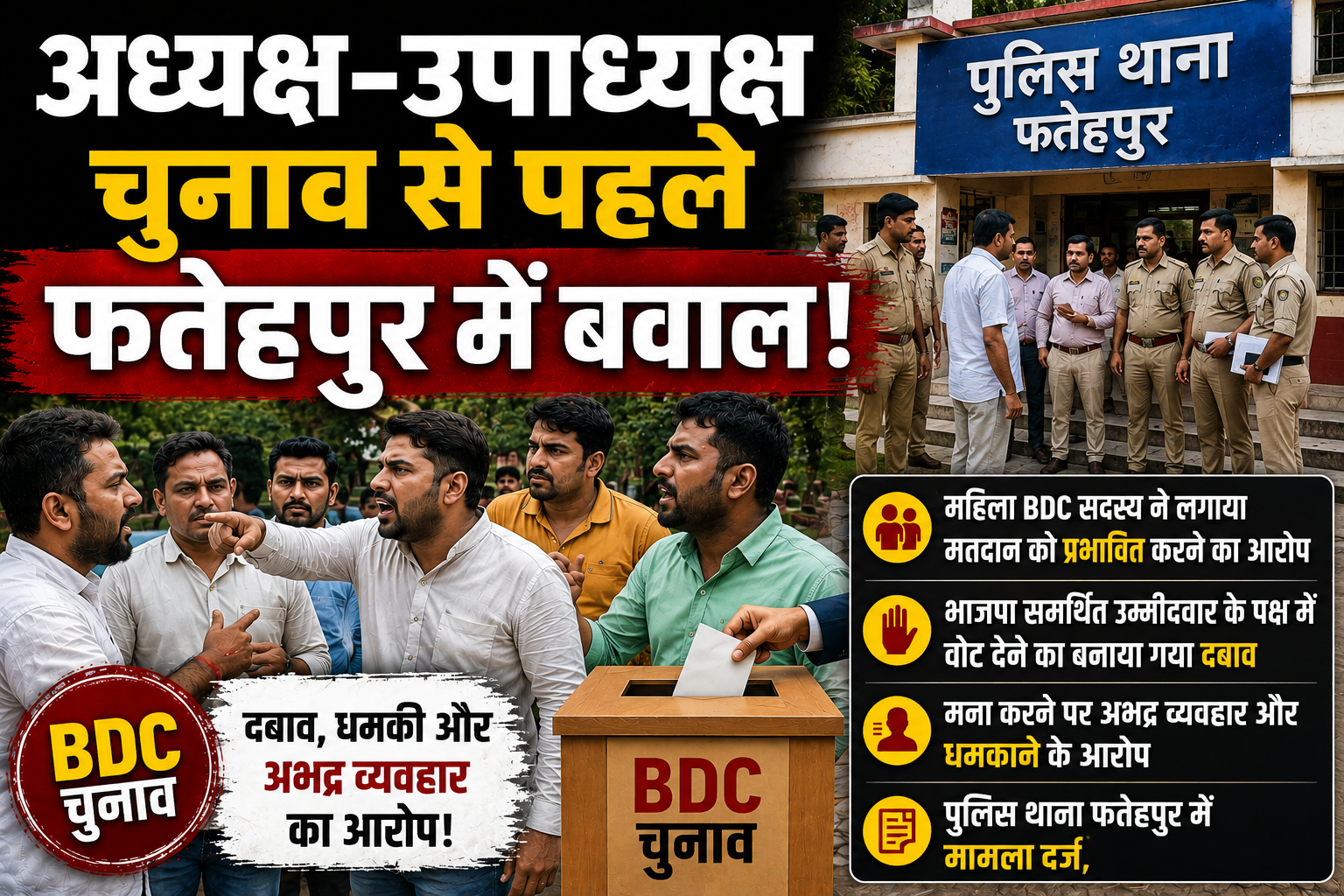 फतेहपुर में BDC चुनाव से पहले सियासी बवाल, महिला सदस्य ने लगाया दबाव और धमकी का आरोप