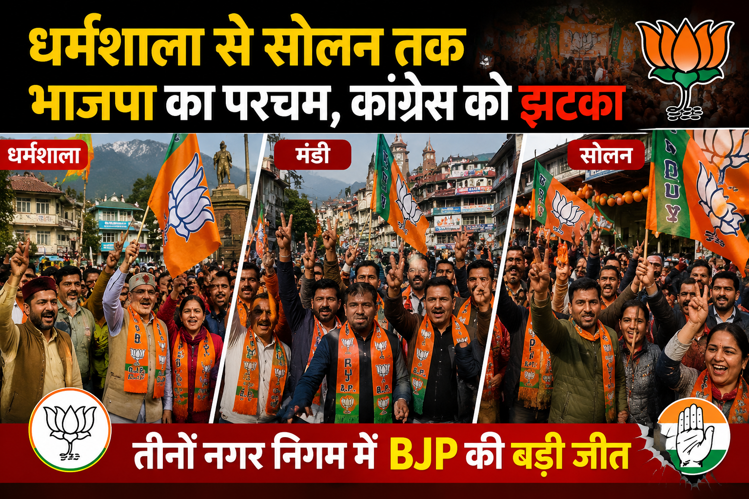 नगर निगम चुनाव में भाजपा की बड़ी जीत, धर्मशाला-मंडी में लहराया भ...