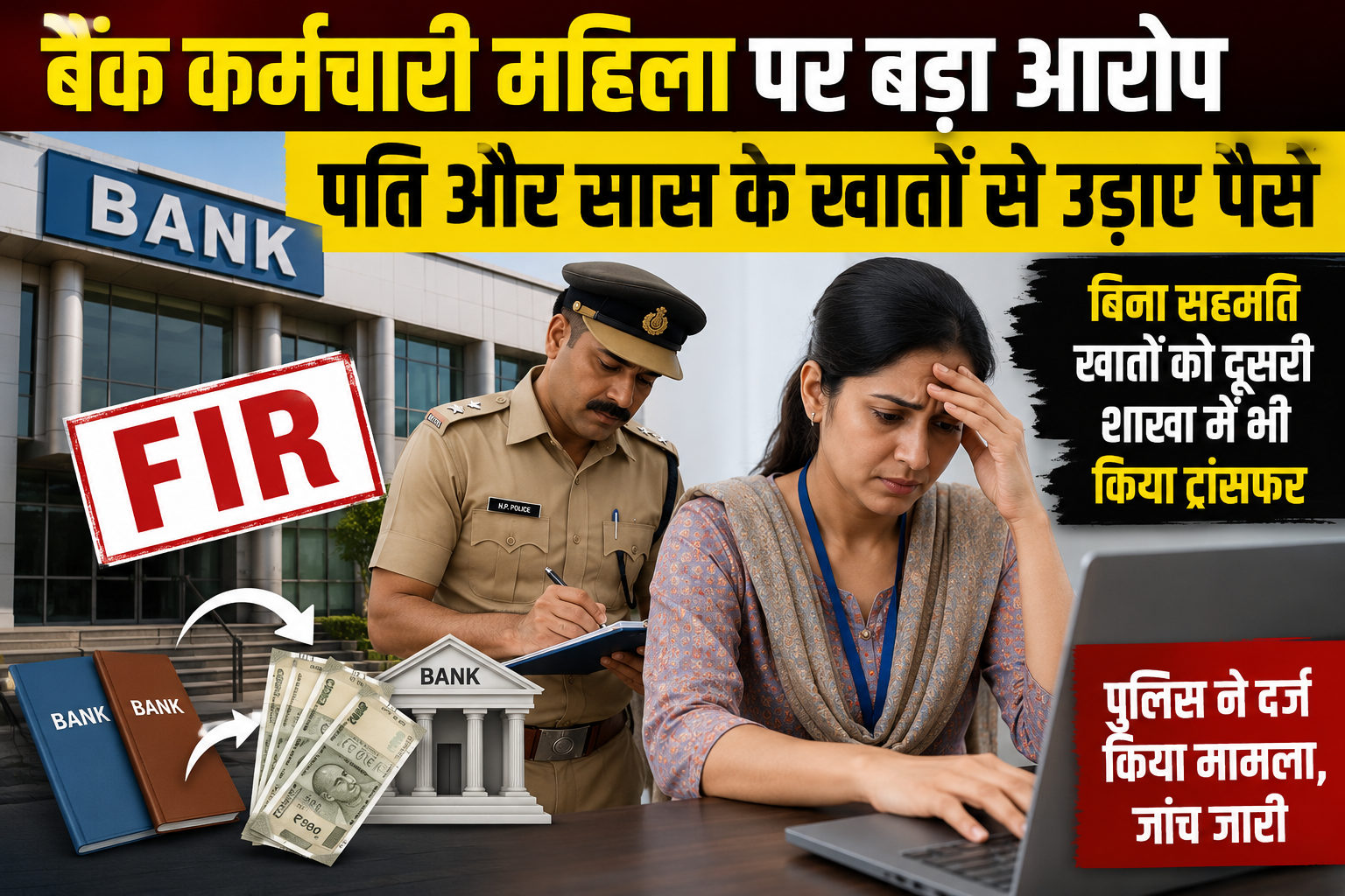 पालमपुर में बैंक कर्मचारी महिला पर पति और सास के खातों से रकम ट्...