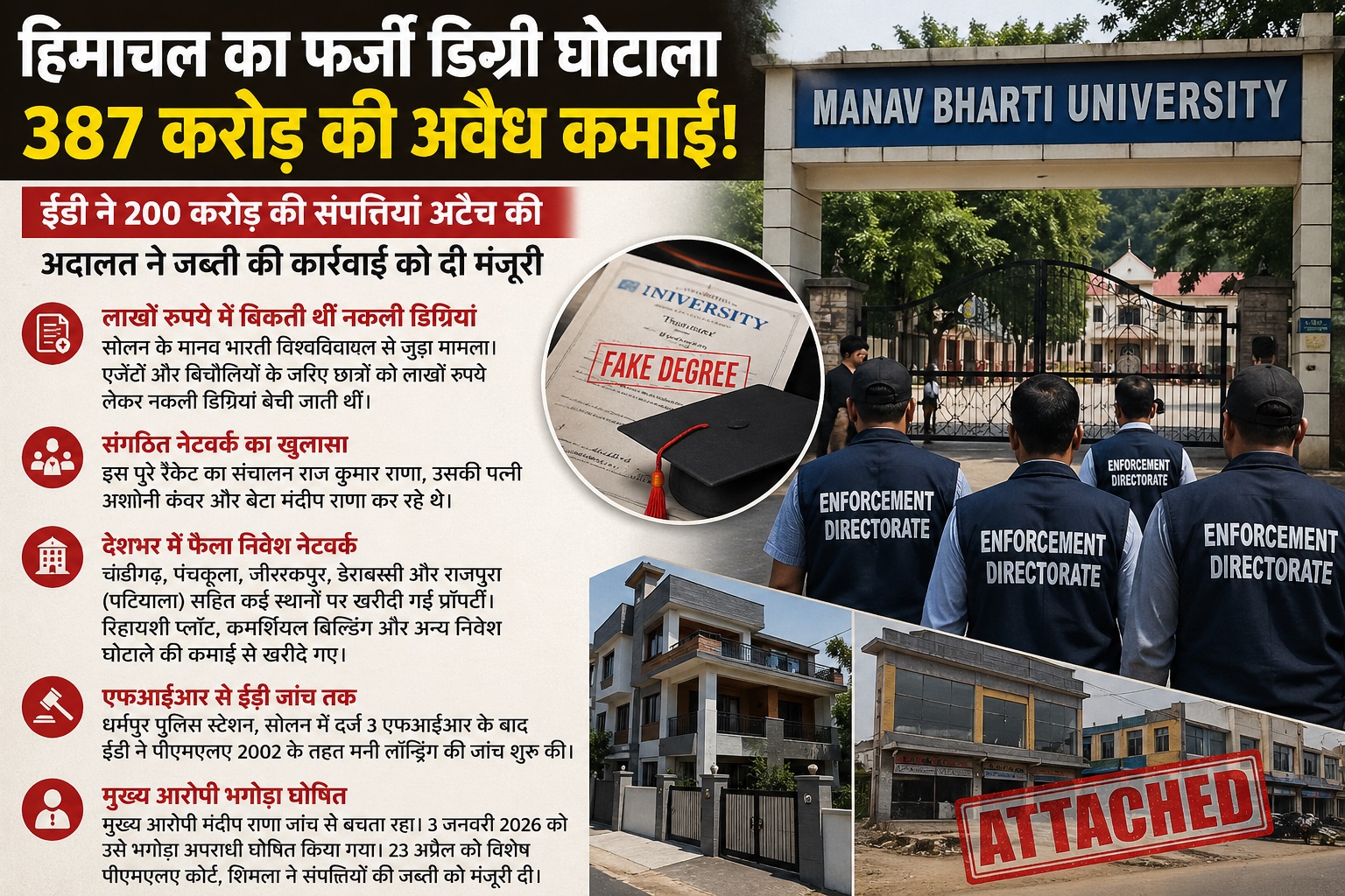 हिमाचल में 387 करोड़ का फर्जी डिग्री घोटाला: ED ने 200 करोड़ की...