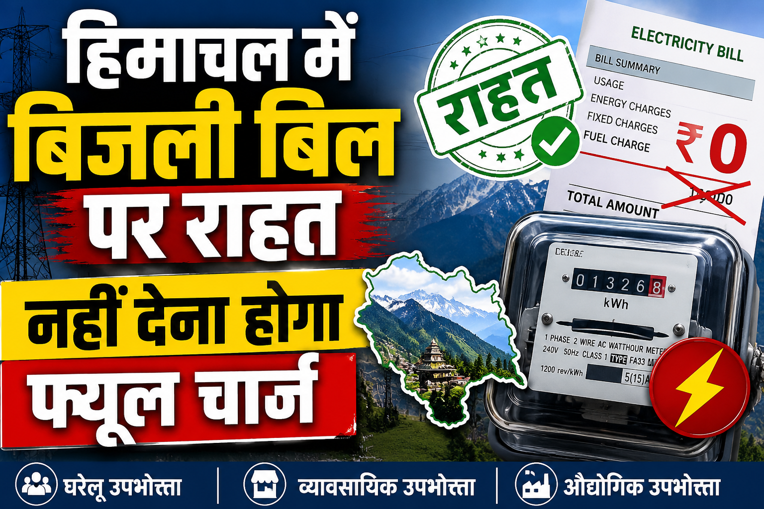 हिमाचल के लाखों बिजली उपभोक्ताओं को राहत, जुलाई के बिजली बिलों में नहीं लगेगा फ्यूल चार्ज