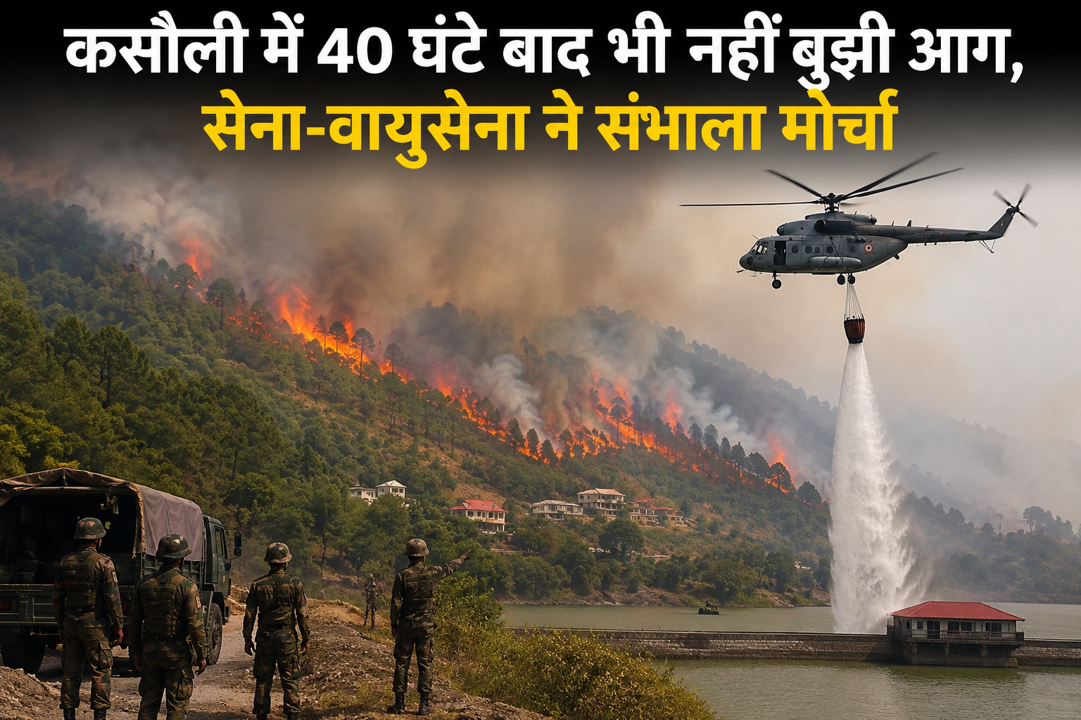 40 घंटे से धधक रहे कसौली के जंगल, हेलीकॉप्टर से लगातार हो रही पा...