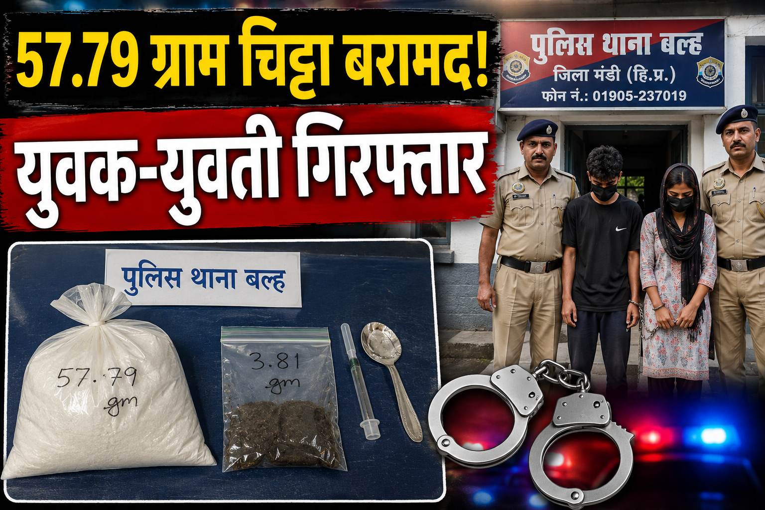 सड़क हादसे के बाद खुला नशा तस्करी का राज, चिट्टे और अफीम के साथ युवक-युवती गिरफ्तार