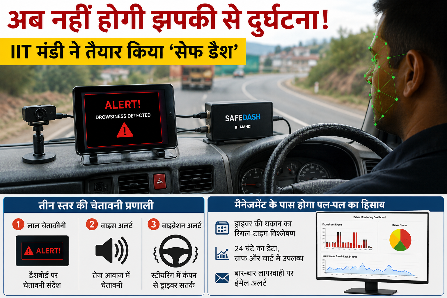 अब ड्राइवर को झपकी लेते ही जगा देगा ‘सेफ डैश’, IIT मंडी के शोधार...