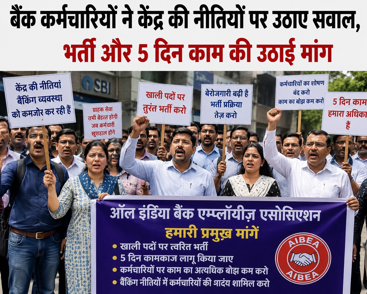 बैंक कर्मचारियों ने केंद्र की नीतियों पर उठाए सवाल, भर्ती और 5 दिन काम की उठाई मांग
