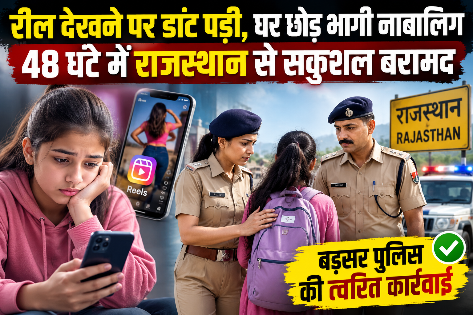 मोबाइल रील के विवाद में घर से भागी नाबालिग, बड़सर पुलिस ने 48 घं...
