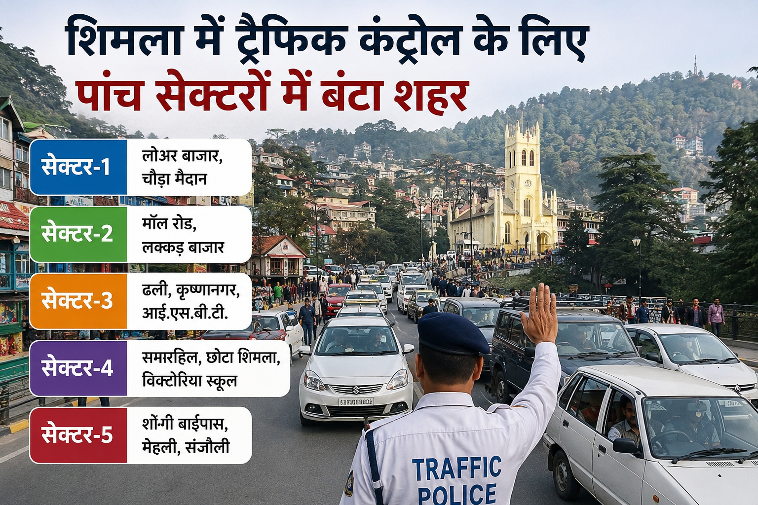 शिमला में पर्यटकों की भारी भीड़ से बढ़ा ट्रैफिक दबाव, पुलिस ने संभाला मोर्चा