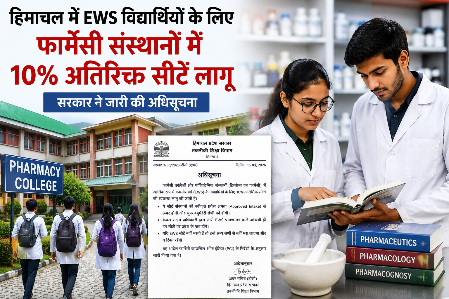 हिमाचल में EWS विद्यार्थियों को बड़ा तोहफा, फार्मेसी संस्थानों में मिलेंगी 10% अतिरिक्त सीटें