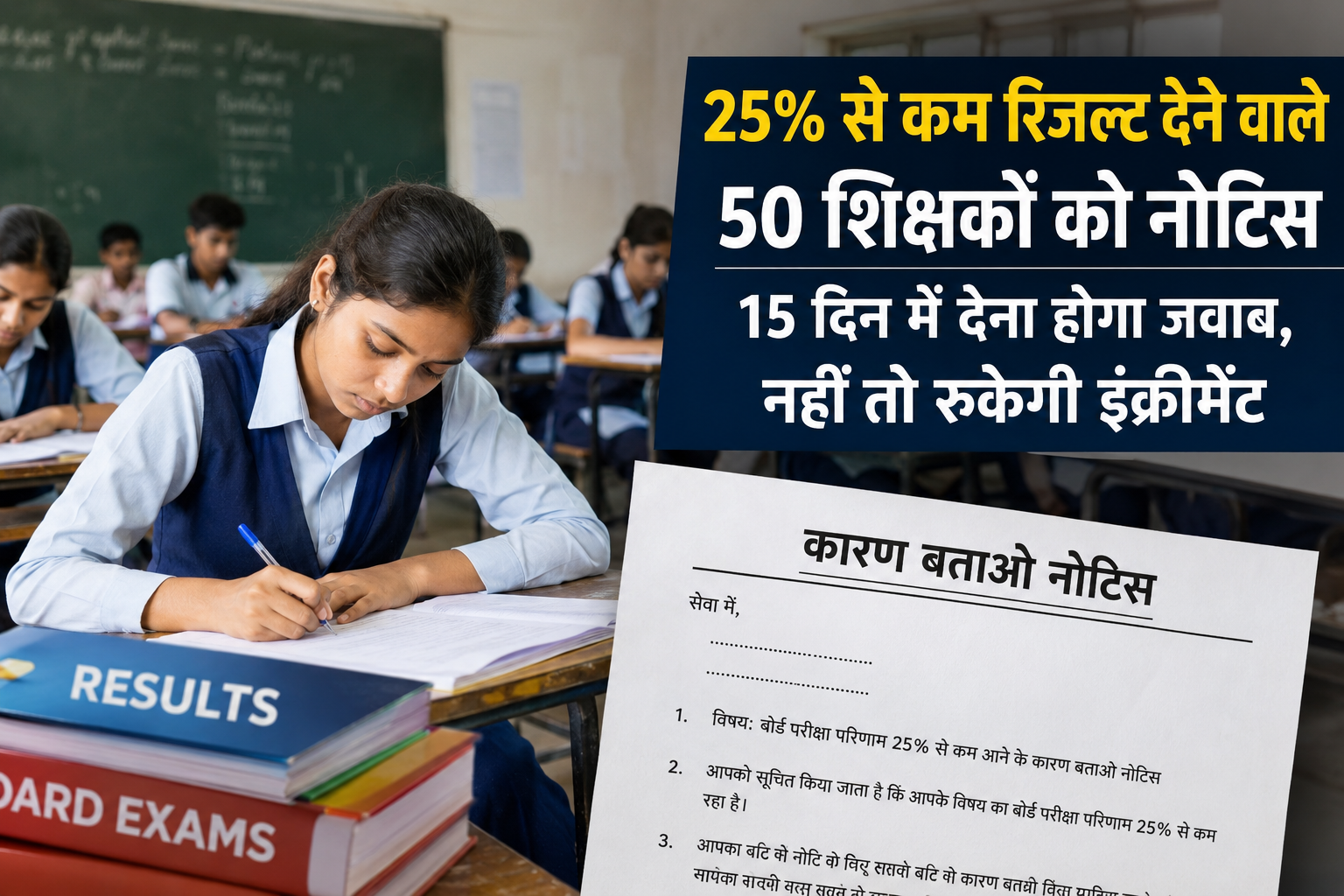 25% से कम बोर्ड रिजल्ट देने वाले 50 शिक्षकों को नोटिस, जवाब संतो...