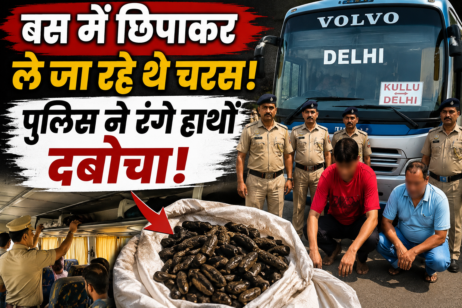 मंडी पुलिस की बड़ी कार्रवाई: वोल्वो बस से 1.645 किलो चरस बरामद, दो तस्कर गिरफ्तार