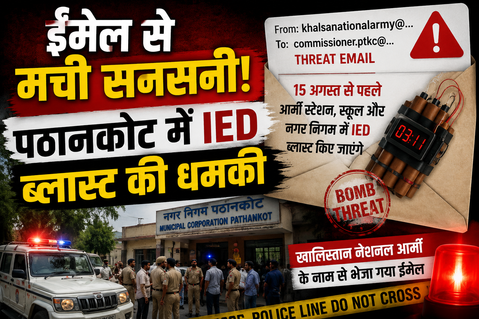 पठानकोट नगर निगम को बम धमाकों की धमकी, आर्मी स्टेशन और स्कूल भी निशाने पर; सुरक्षा एजेंसियां अलर्ट