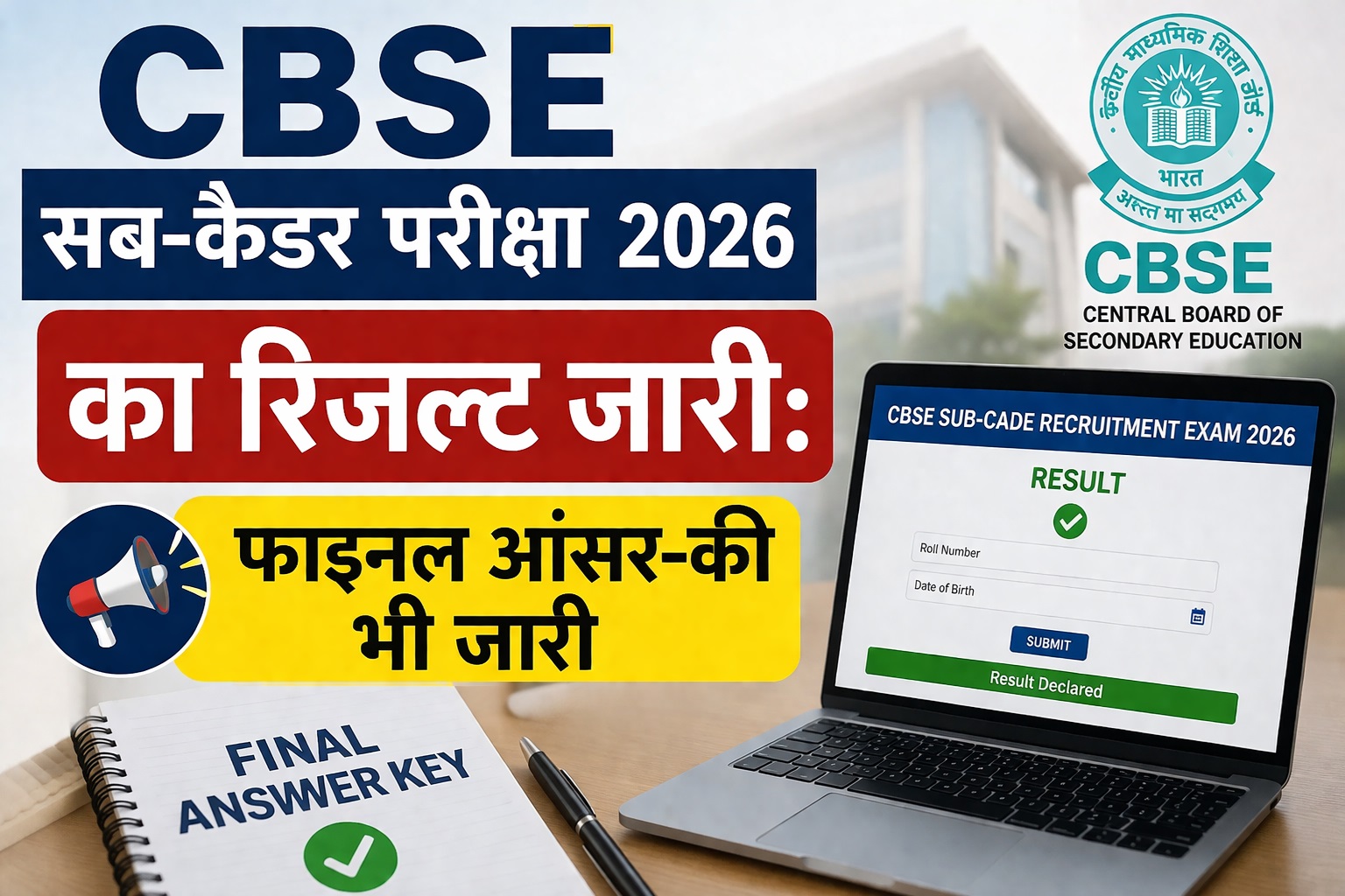 CBSE सब-कैडर परीक्षा 2026 का रिजल्ट जारी: फाइनल आंसर-की भी जारी