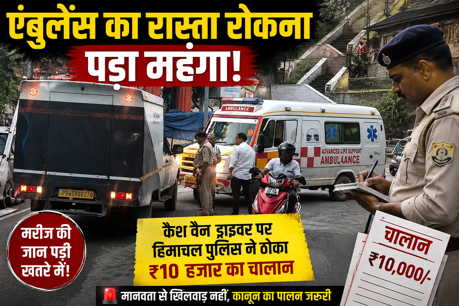 मानवता भूला कैश वैन चालक, मरीज की जान खतरे में डालने पर 10 हजार...