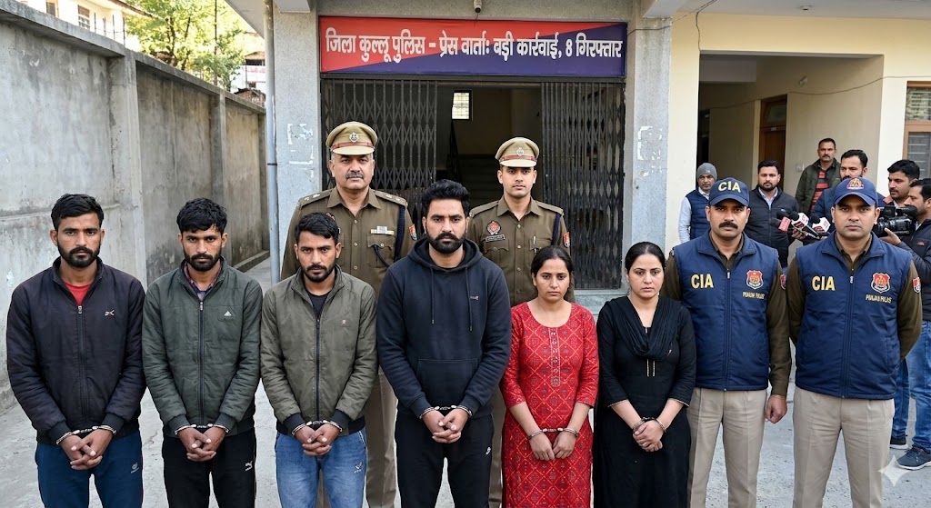 कुल्लू में बड़ी कार्रवाई: पंजाब के कुख्यात गैंगस्टर समेत 8 गिरफ्तार, 2 महिलाएं भी शामिल