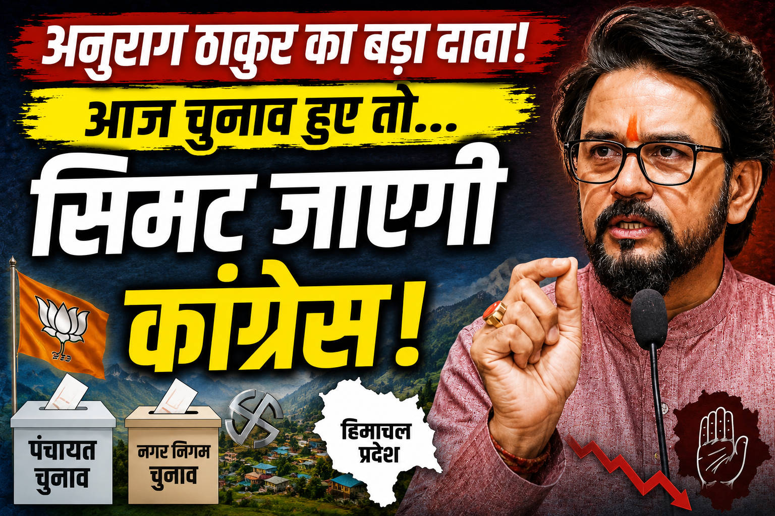पंचायत और नगर निगम चुनावों में कांग्रेस को जनता ने नकारा, आज चुनाव हों तो सिमट जाएगी कांग्रेस: अनुराग ठाकुर
