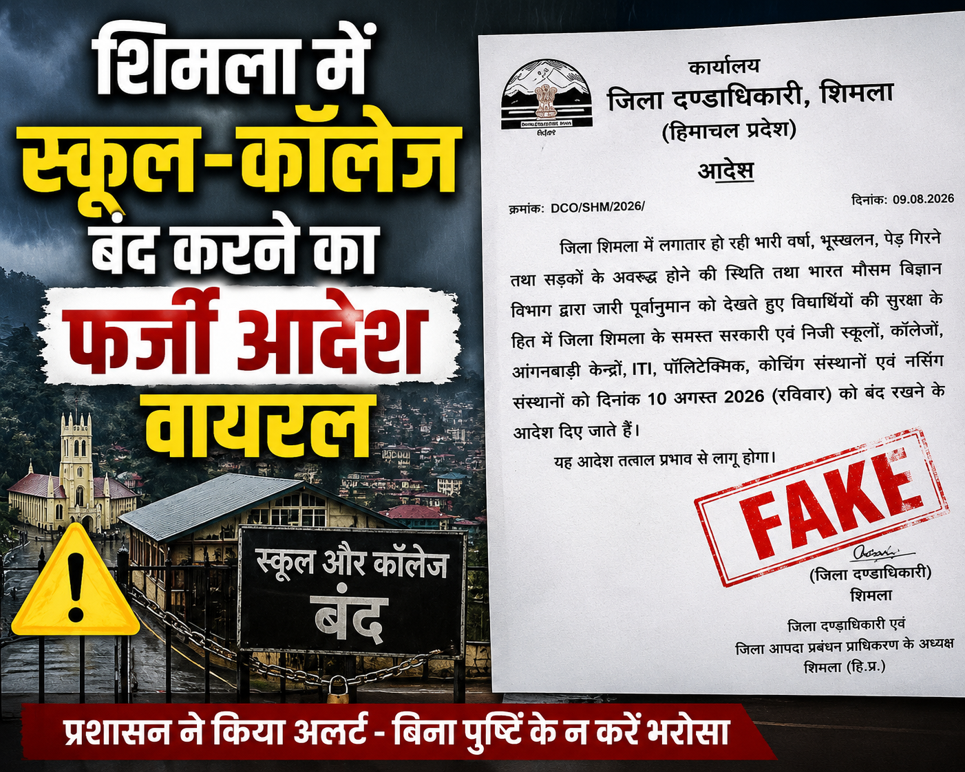 शिमला में स्कूल-कॉलेज बंद करने का फर्जी आदेश वायरल, DC के नाम और हस्ताक्षर का किया इस्तेमाल