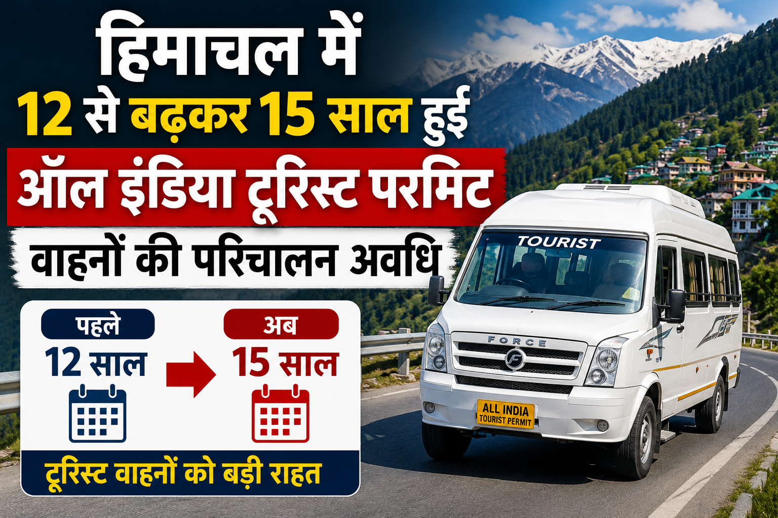 हिमाचल में ऑल इंडिया टूरिस्ट परमिट वाहनों को बड़ी राहत, परिचालन अवधि 12 से बढ़कर 15 साल