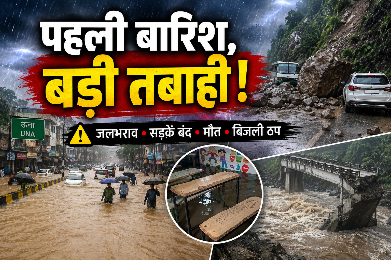 हिमाचल में पहली बारिश ने मचाई तबाही: सड़कें बंद, पुल बहा, मंडी म...