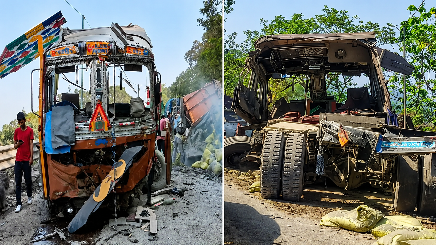 चंबा में रेलिंग तोड़ NH पर गिरा सीमेंट से भरा ट्रक, दो हिस्सों में बंटा; चालक और 12 वर्षीय बेटा गंभीर घायल