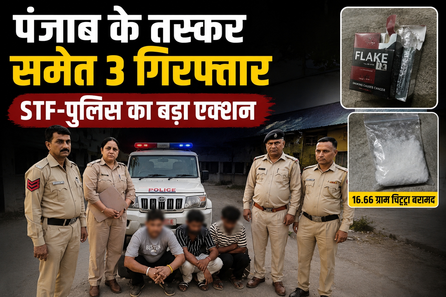 नूरपुर में पंजाब के ड्रग्स तस्कर समेत 3 गिरफ्तार, सिगरेट की डिब्बी में छुपा रखा था 16.66 ग्राम चिट्टा 