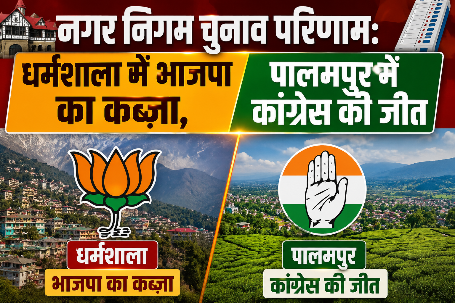 हिमाचल नगर निगम चुनाव: धर्मशाला में भाजपा का कबजा, पालमपुर में क...