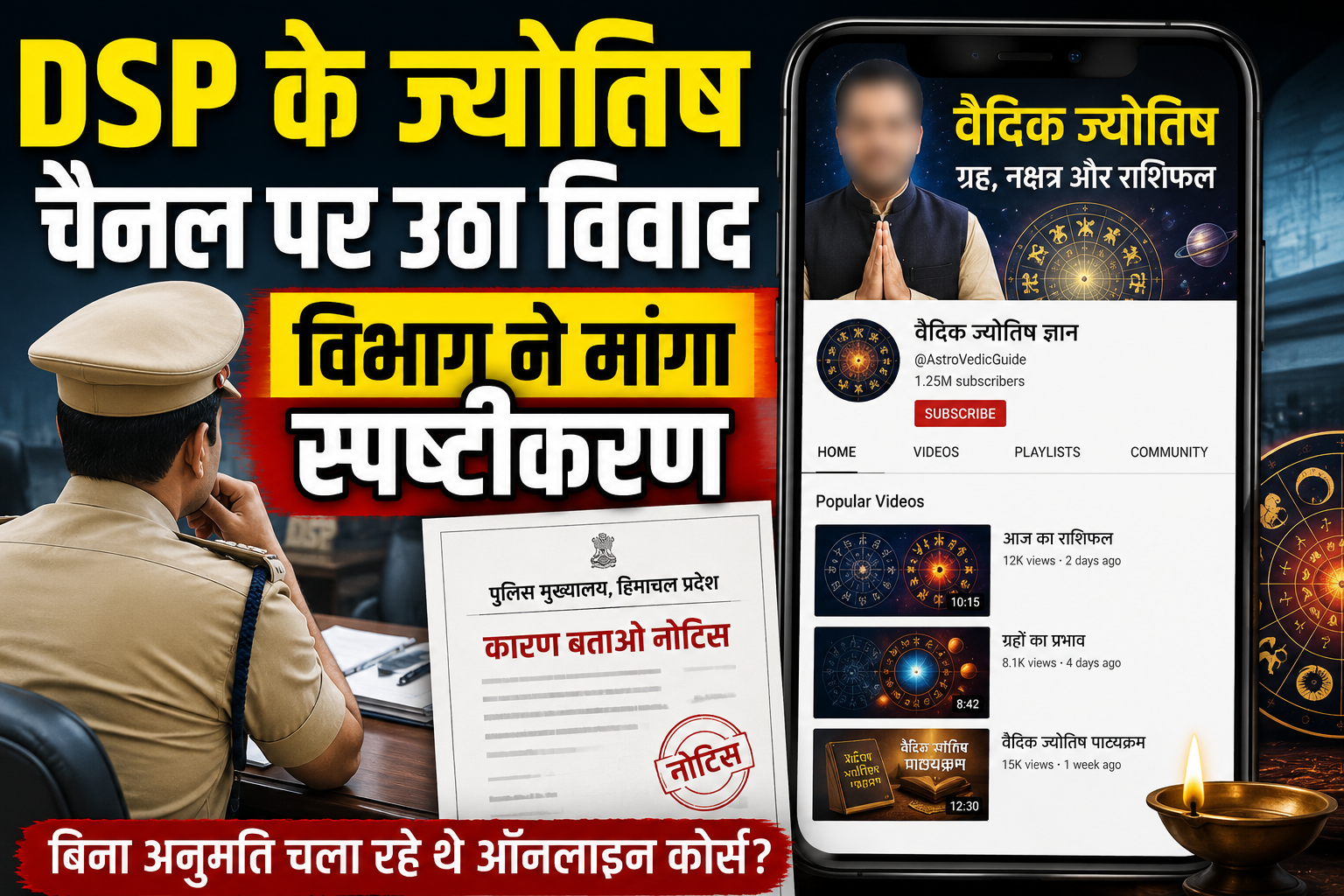 यूट्यूब पर हिमाचल पुलिस के DSP को ज्योतिष पढ़ाना पड़ा भारी, हेडक्वार्टर ने जारी किया नोटिस..