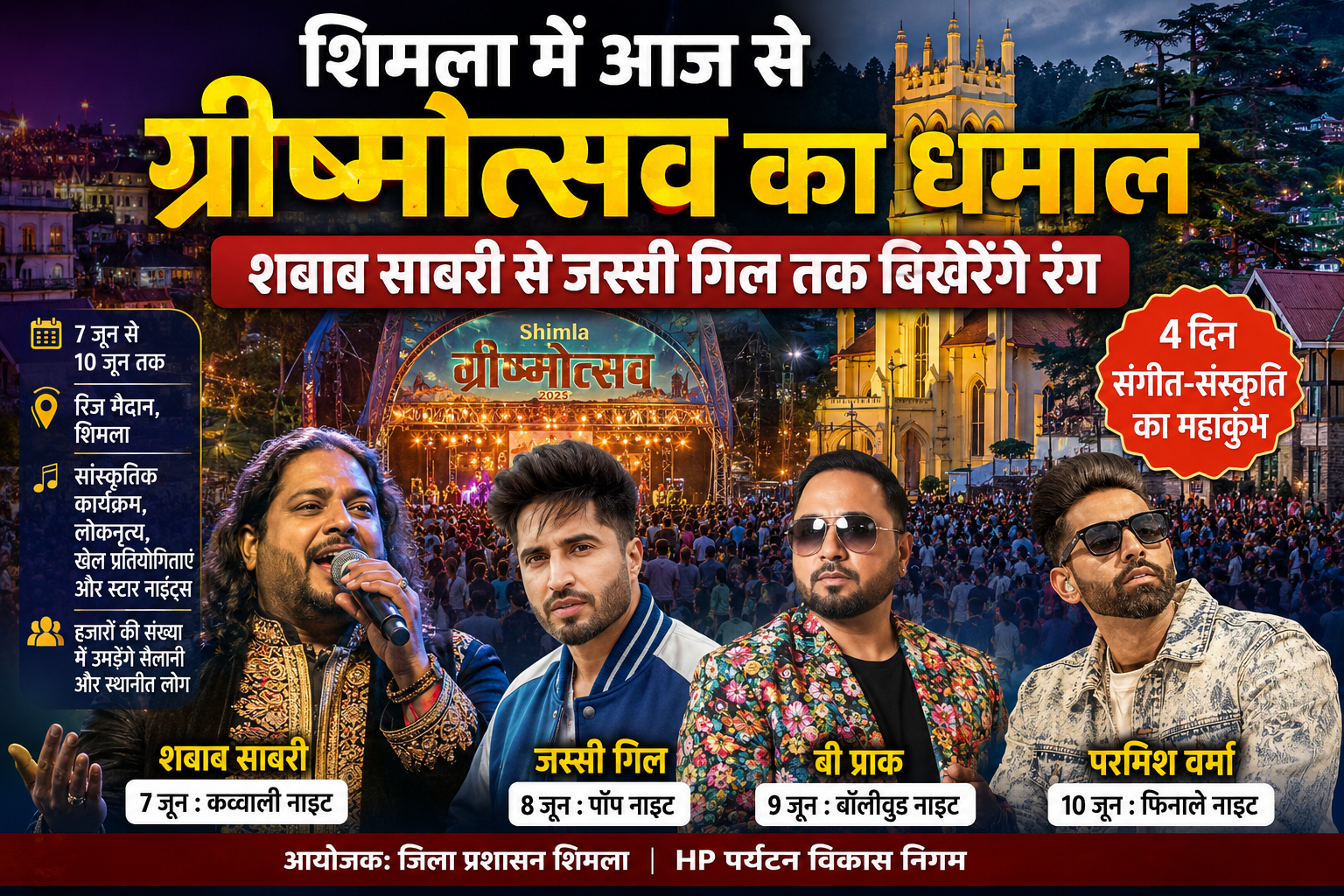 शिमला में आज से ग्रीष्मोत्सव का धमाल, शबाब साबरी से जस्सी गिल तक बिखेरेंगे रंग