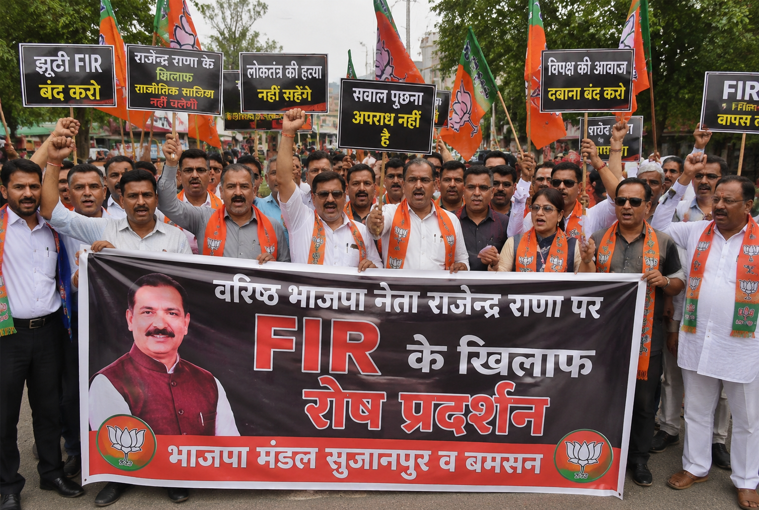 BJP नेता राजेंद्र राणा पर FIR के खिलाफ सुजानपुर में फूटा जनाक्रोश, भाजपा बोली- सरकार को 'गाली' बर्दाश्त है, 'सवाल' नहीं