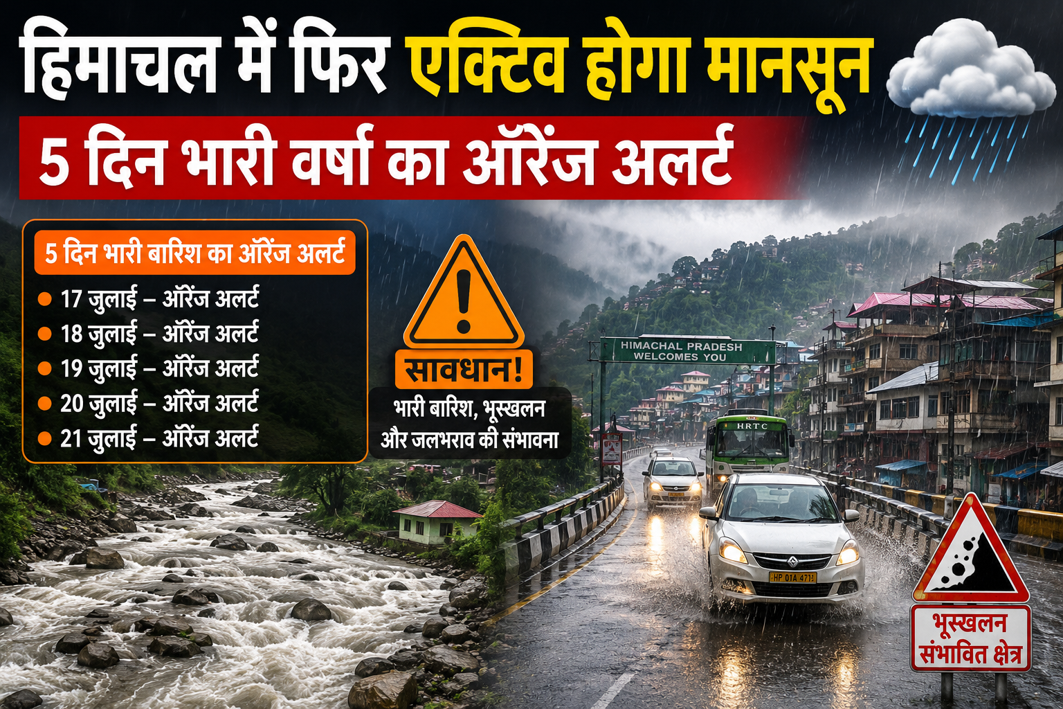 हिमाचल में फिर एक्टिव होगा मानसून, 5 दिन भारी वर्षा का ऑरेंज अलर...