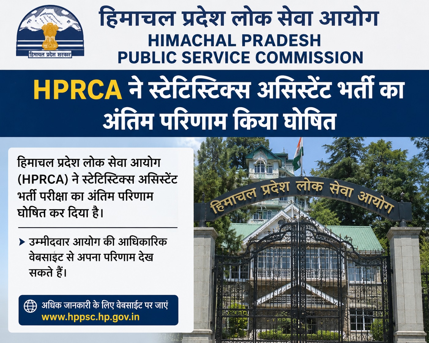HPRCA ने स्टेटिस्टिक्स असिस्टेंट भर्ती का अंतिम परिणाम किया घोषित, तीन अभ्यर्थी चयनित