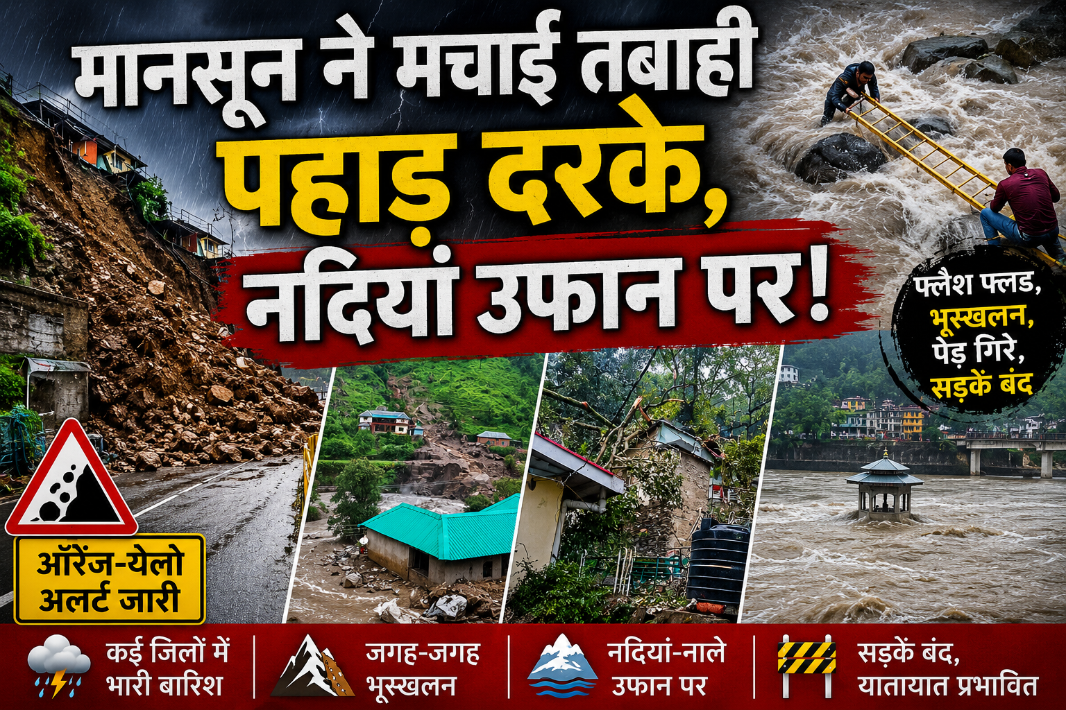 हिमाचल में मानसून का तांडव: कई जिलों में पहाड़ दरके, फ्लैश फ्लड और उफनती नदियों से बढ़ा संकट