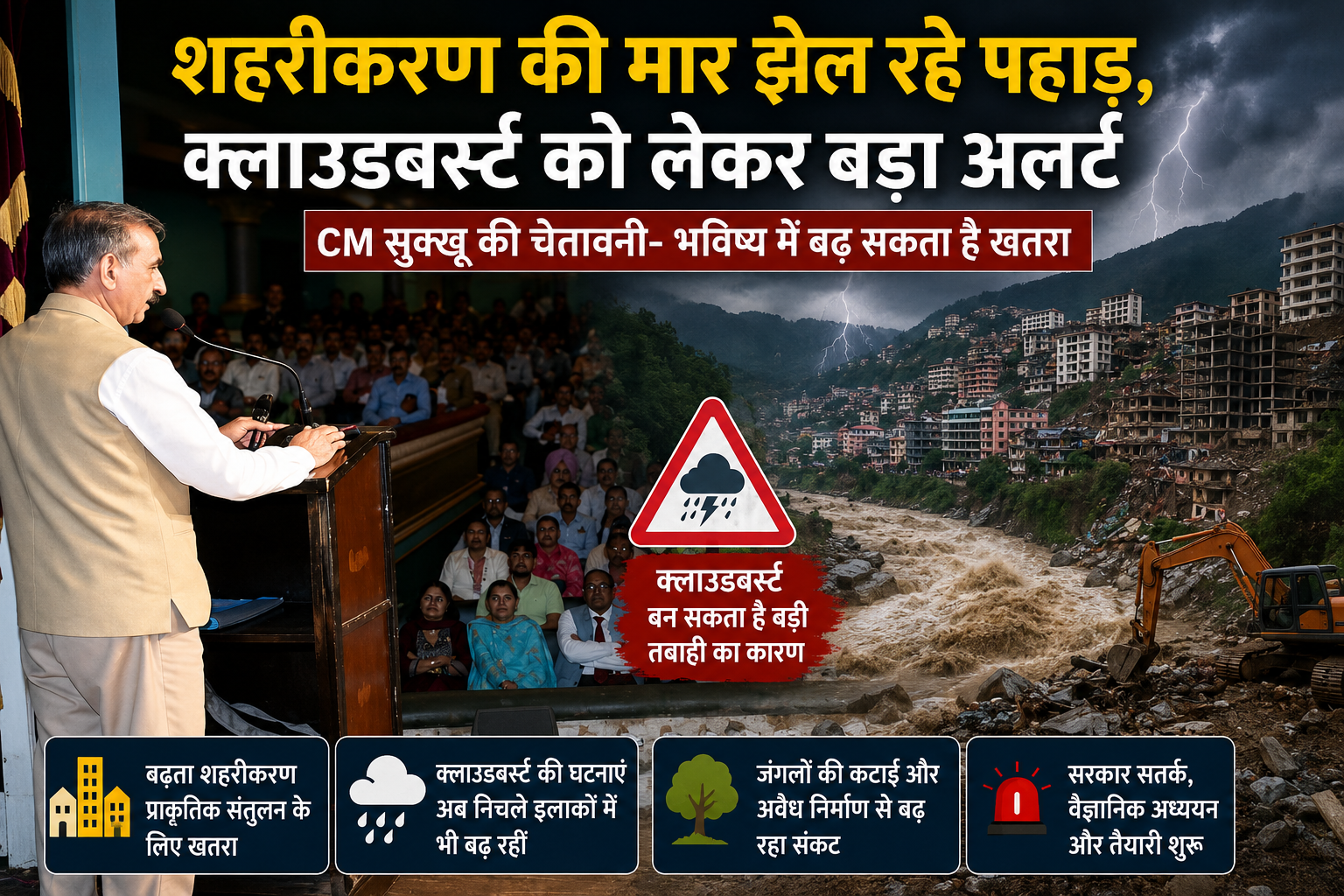 हिमाचल में बढ़ता शहरीकरण बना खतरे की घंटी, क्लाउडबर्स्ट पर CM सुक्खू की बड़ी चेतावनी