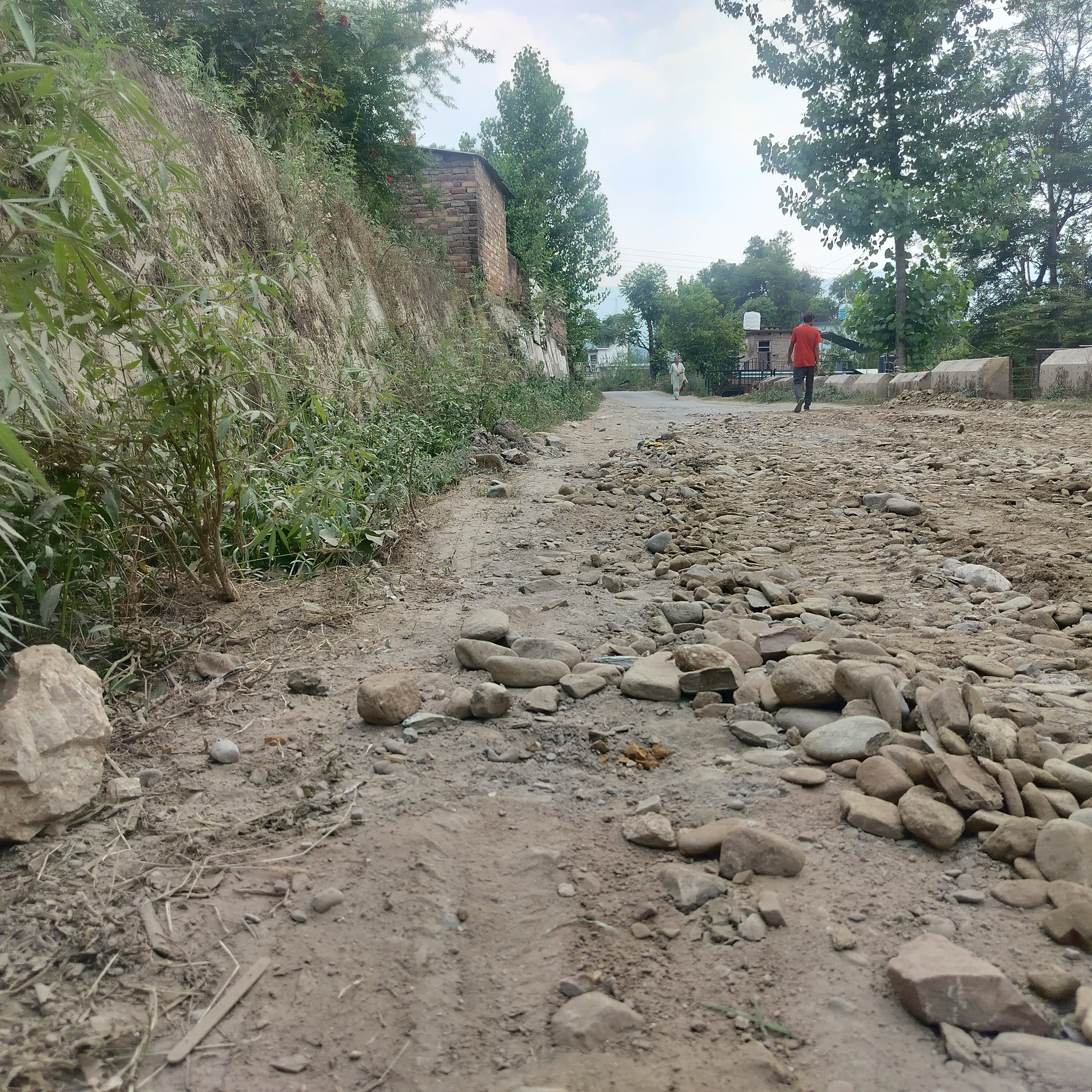 गढ्ढों की गिरफ्त में पड़ी भरजवाणु -साई सड़क पर फैले पत्थर 