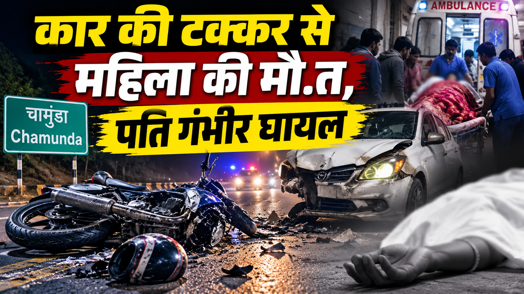 चामुंडा में दर्दनाक सड़क हादसा: कार की टक्कर से महिला की मौ.त, पति गंभीर घायल