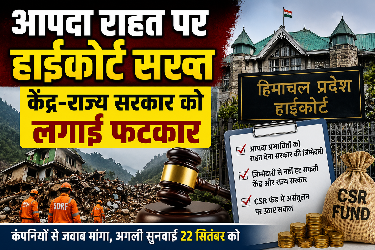 आपदा राहत पर हिमाचल हाईकोर्ट सख्त, केंद्र और राज्य सरकार को लगाई फटकार