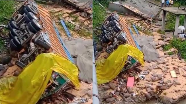 53 मील में पुल की रेलिंग तोड़ खड्ड किनारे गिरा 16 टायरी ट्रक, दो की मौत, चालक फरार