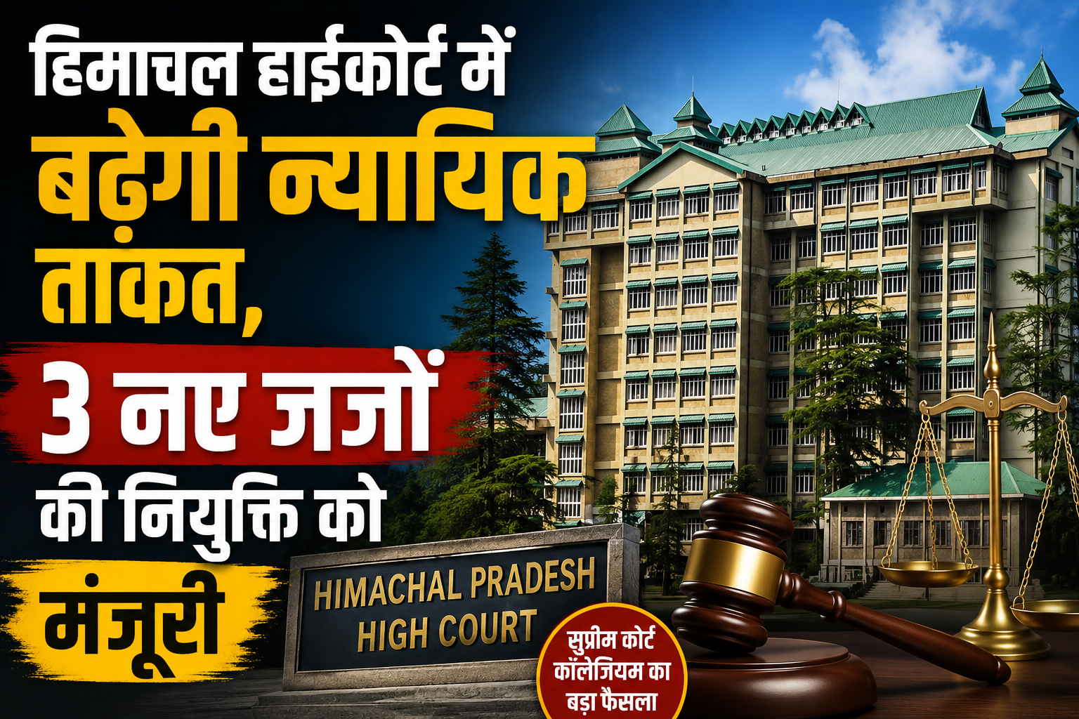हिमाचल हाईकोर्ट को मिलेंगे 3 नए जज, सुप्रीम कोर्ट कॉलेजियम ने तीन नामों पर लगाई मुहर