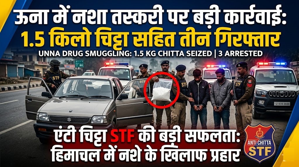 ऊना में नशा तस्करी पर बड़ी कार्रवाई: 1.5 किलो चिट्टा सहित तीन आरोपी गिरफ्तार, कार से हो रही थी सप्लाई