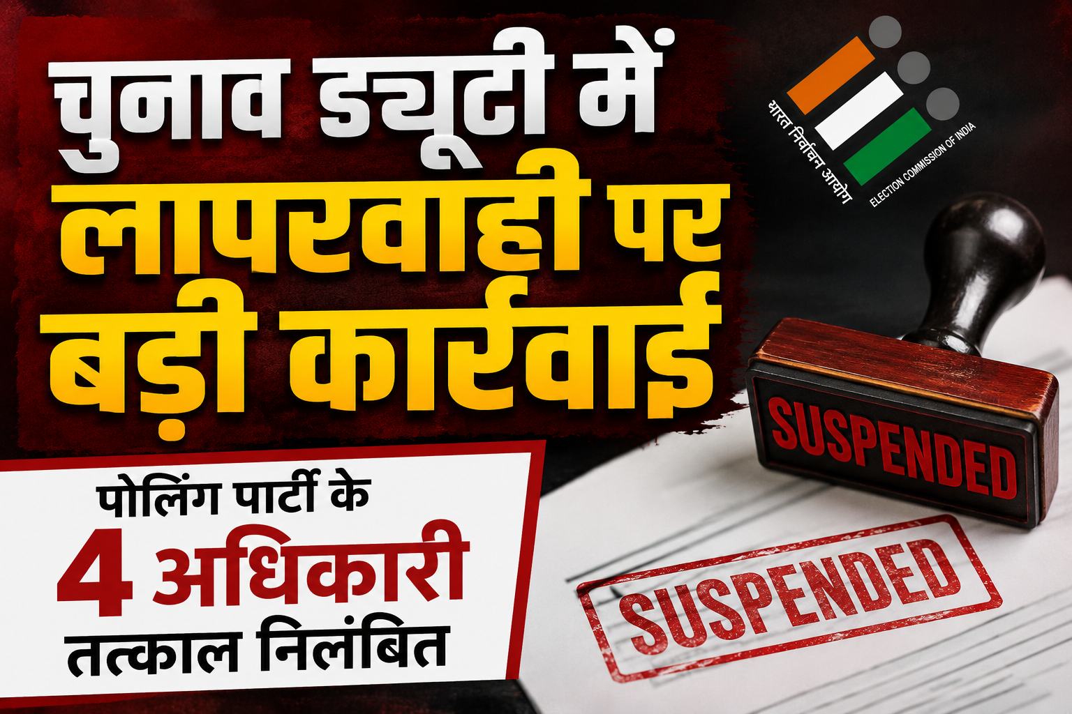 चुनावी ड्यूटी में कोताही पड़ी भारी, 4 अधिकारियों पर गिरी निलंबन...